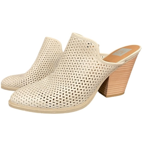 Dolce Vita Shoes - Dolce Vita Perforated Faux Suede Light Tan Beige Slip On 4 inch chunky heels
